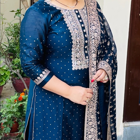Green Hand Embroidered Crepe Palazzo